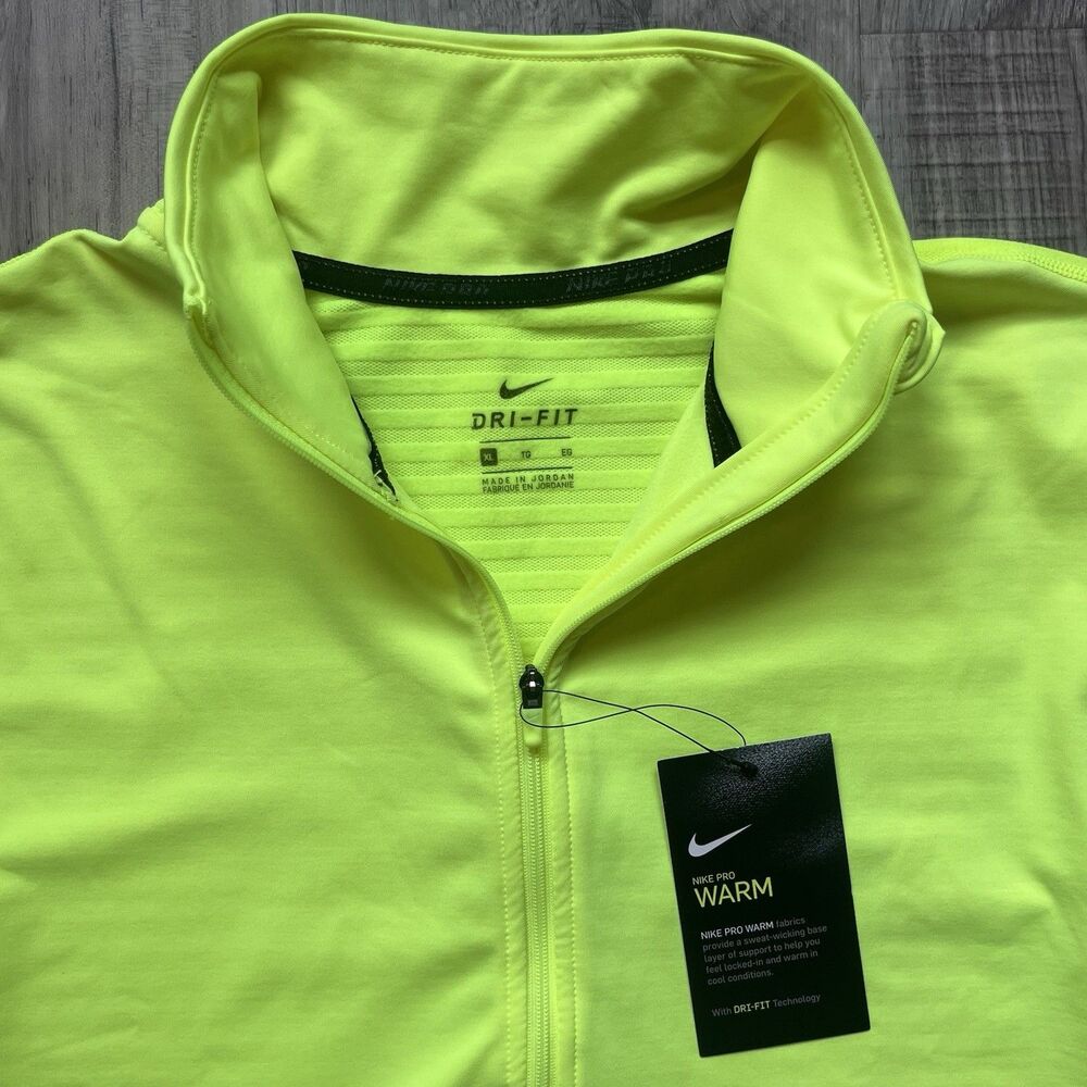 Nike Womens XL Pro Warm Dri-FIT 1/2 Zip Neon Yellow Training Pullover Base Layer - Picture 2 of 9
